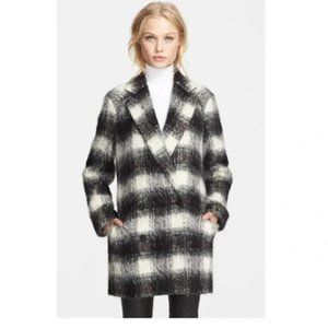 Theory Shaggy Plaid Pea Coat Jacket Size M
